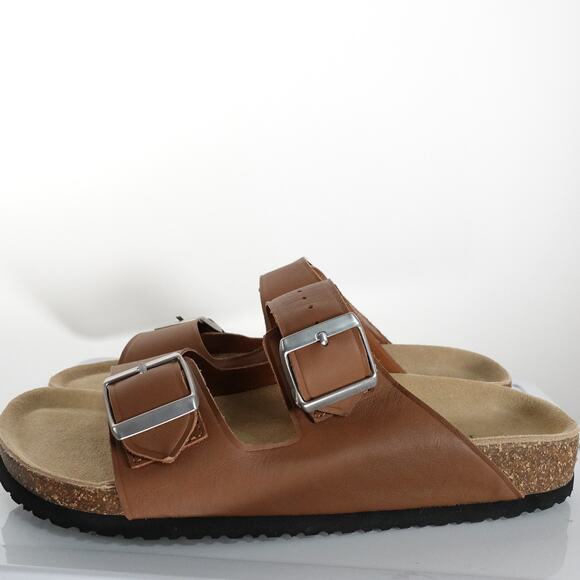 New Quince Nappa Leather Double Buckle Slides Brown Women's Size 10 UT5-4083 - Picture 2 of 7